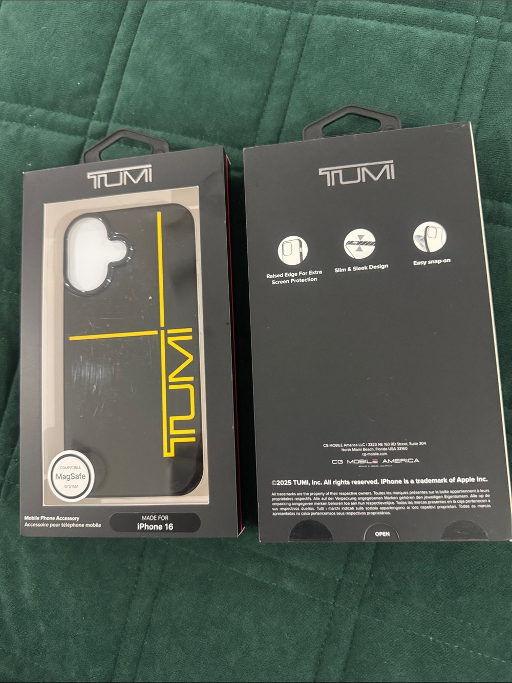 TUMI Black iPhone 16 Case with Yellow TUMI Stripe